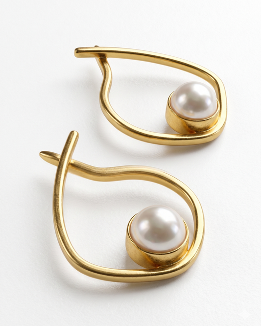 Pendientes Ori aro gota dorado perla blanca elegantes Hanalima