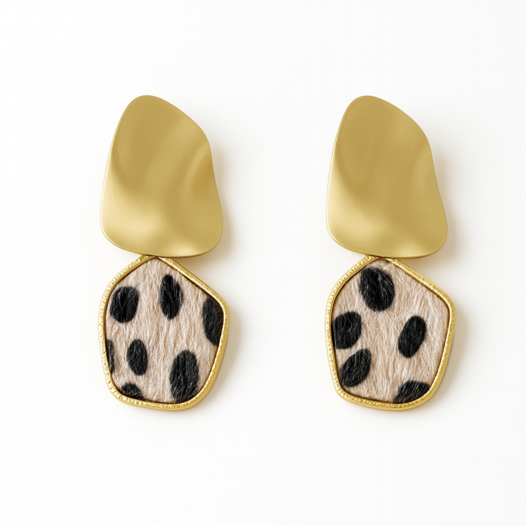 Pendientes Agata animal print dalmata dorado artesanales hecho a mano Espana Hanalima