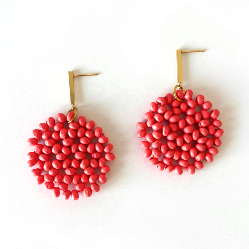  Pendientes color Coral artesanos dorados cortos acero inoxidable hechos mano